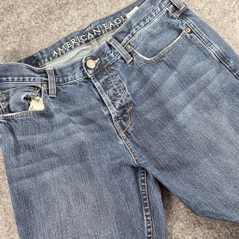 American Eagle Jeans Men 34x34 Straight Medium Wash Blue Denim Button Fly